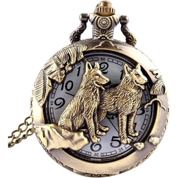 Fickklockor för män, Retro Quartz Pocket Wolf Watch med kedja som present Bröllopsdag eller Alla hjärtans dag