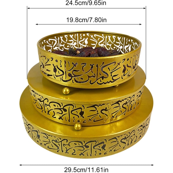 Ramadan Kareem järnbricka, 3st Ramadan Desserttallrik Hållare för nötsnacks, dessertbehållare för islamisk muslimsk Eid-skrivbord