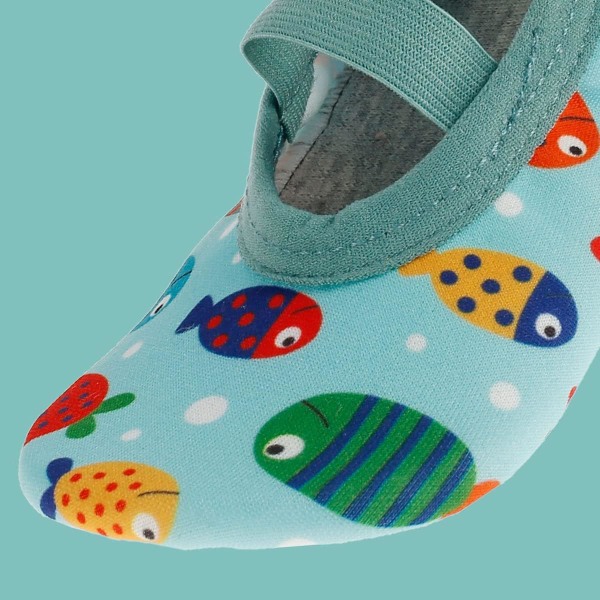 Anti-halkskor Baby Skor Halkfri botten och anti-dropprem Cartoon Baby Skor med utsökta mönster barfota  Blue Fish S