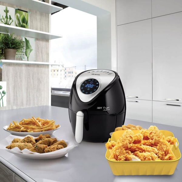 Air Fryer Silikon Bakplåt Fyrkantig Air Fryer Silikon Liners Food Safe Air Fryer Silikon Pot yellow