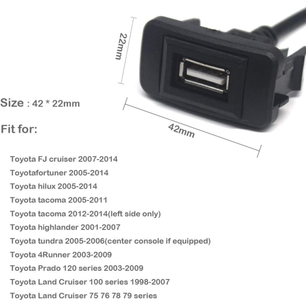 Hane till hona USB Power Port Socket Adapter för Toyota V 40*20mm