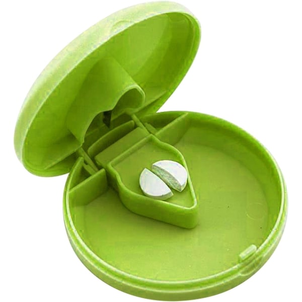 Pillskärare och splitter, rund tablettavdelare i resestorlek, lätt att öppna och använda pillerförvaringslådor green