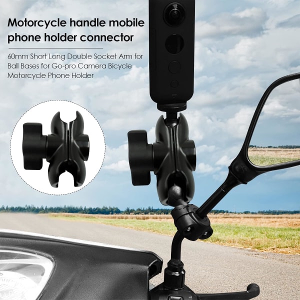 60mm kort lång arm med dubbla uttag Kameraklämma fäste för kulbaser för kamera Cykel Motorcykel Telefonhållare