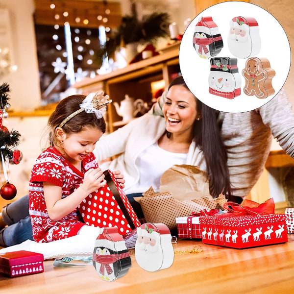 Julplåt presentförpackning Godisplåtslåda Förvaringsbehållare Santa Snowman Pepparkakor Man Peng H10Y