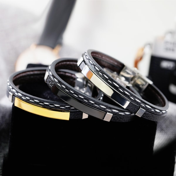 Läderarmband Snyggt armband i rostfritt stål och läder - Flerlagers vävd design black