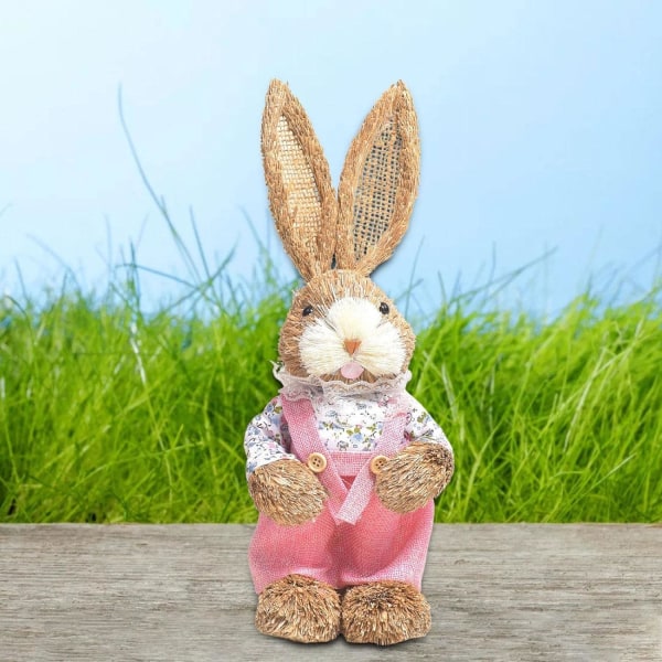 Påsk stående halm kanin våren kanin kanin docka statyett, konstgjord påskhare djur skrivbordspåsk dekoration för hemmet O
