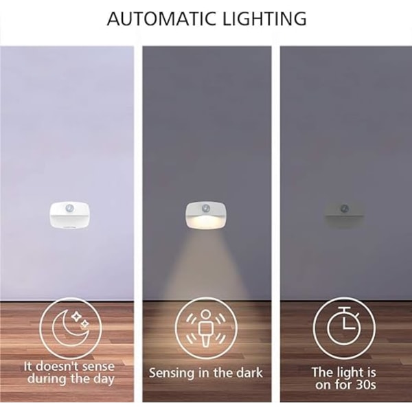 Rörelsesensor nattlampa, rörelsesensorlampor inomhus, batteridrivna LED-trappljus med självhäftande kuddar 1