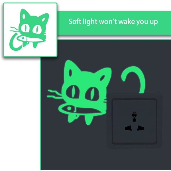 Lysande ljusbrytardekal Glow in The Dark Katt Djurdjur Väggdekal Switch-dekal, 11,6*12 cm green