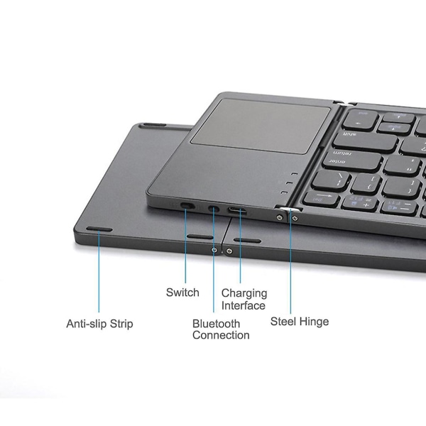 Vikbart Bluetooth-kompatibelt tangentbord Laddningsbar knappsats med pekplatta