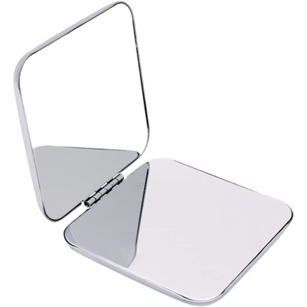 Vikbar sminkspegel i rostfritt stål kosmetisk spegel dubbelsidig fickspegel fyrkantiga kompakta speglar