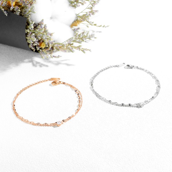 Dubbelskiktat titanstål Diamantbelagt ankelarmband för kvinnor - Eleganta och hållbara fotsmycken rose gold