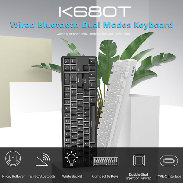 Kabelanslutna Bluetooth-kompatibla 68 tangenter med mekaniskt tangentbord med anti-ghosting design