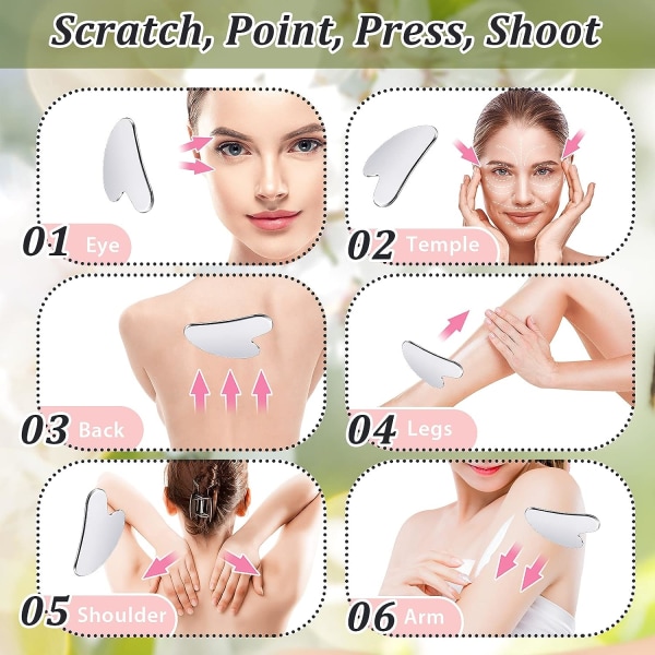 Gua Sha Ansiktsverktyg Guasha Tool for Face Metal Gua Sha Tighten Hud Hjärtmassage Guasha Beauty Tool för kroppsögon 4