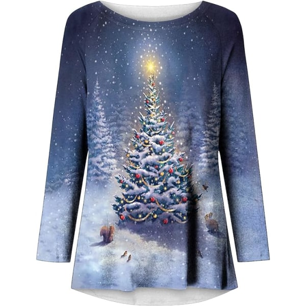 Jultröjor för kvinnor Långärmade skjortor Casual Pullover Lös print Sweatshirt Tunika Toppar för XXXL