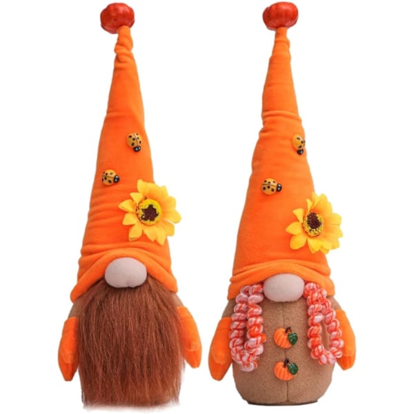 Thanksgiving Gnome Autumn Orange Plysch Ansiktslös Docka med Pumpa Beetle Solros Trädgårdsdekorationer 1st