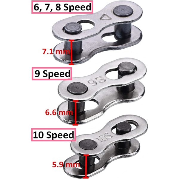 8 par cykel kedja saknas för 9-växlad kedja, silver, återanvändbar