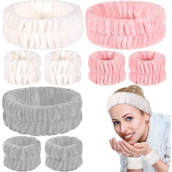 3 st Spa Pannband Mjuk Coral Fleece Elastiskt Pannband med Handledstvätt Band Ansiktsmakeup Pannband Kosmetisk hårband Wash