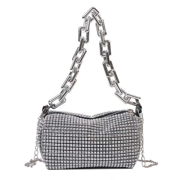 Allover Rhinestone Bucket Bag, Glitter Chain Prom Purse white