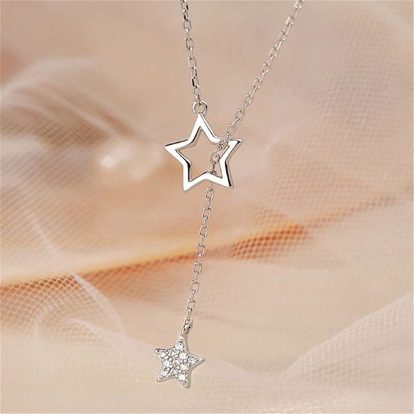 3st Enkelt Pentagram hänge Halsband Kristallstjärna Tofs Nyckelbenskedja För Kvinnor Flickor (Guld) Silver