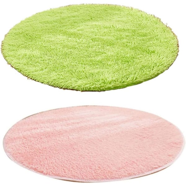 Rund matta Halksäker plysch fluffig matta för vardagsrum Badrum Sovrum Grön  matta 2st 314b | Fyndiq