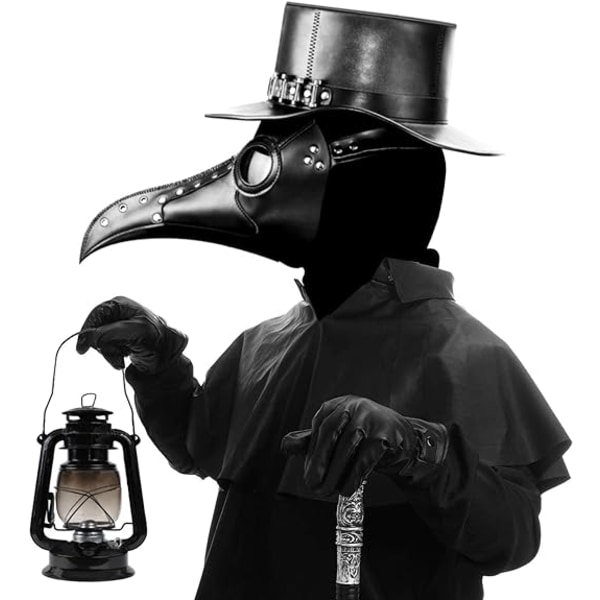 PartyCostume Plague Doctor Mask Svart Läder Lång Nos Fågelnäbb Steampunk Masker Kostymrekvisita