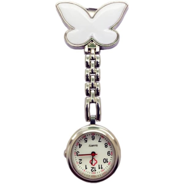 Sjuksköterska Watch Butterfly Hängande Klocka Brosch Quartz Fob Watch Vit 1st
