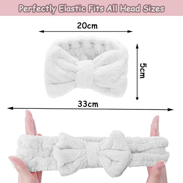 2-pack Bowknot Spa Pannband Mjukt Coral Fleece ansiktsmakeup hår White Pink