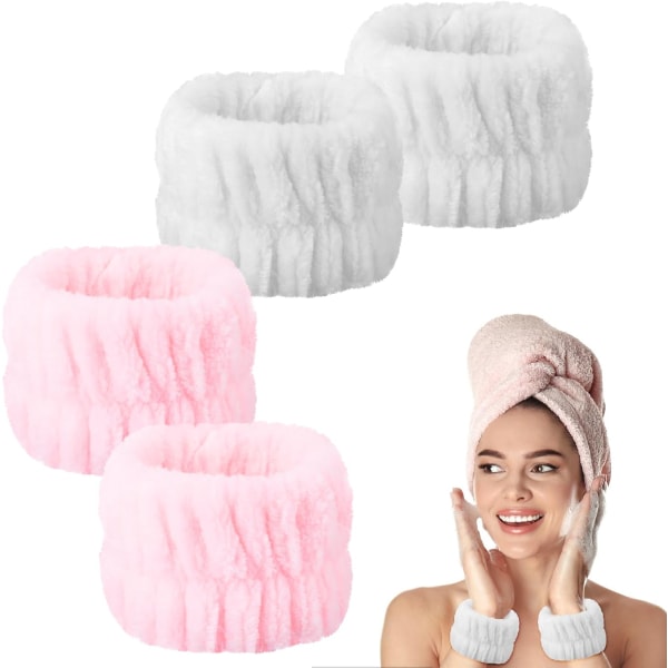 4st Tvättband-Face Washing Armband Spa Handled Handduk Tvättband Wo Pink and White