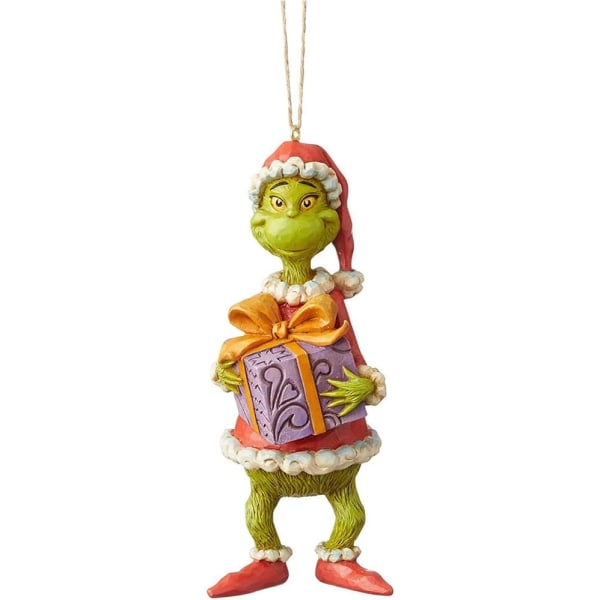 Julgransdekorationer Julgransdekorationer Rea Utförsäljning Grinch Tecknad filmfigur Grön hartsfigur Penna hold a present