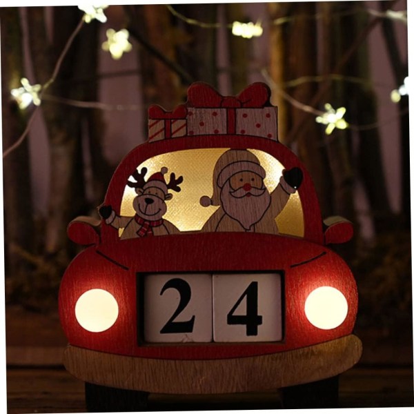 Julnedräkningskalender Trä liten bil juldekorationer med ljus för dekoration (utan batteri), juldekorationer, jul