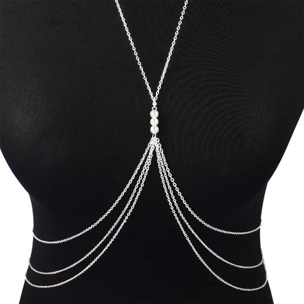 4st Multilayer Body Chain Layered Cross Chest Chain Accessoarer för kvinnor tjejer (silver) silver