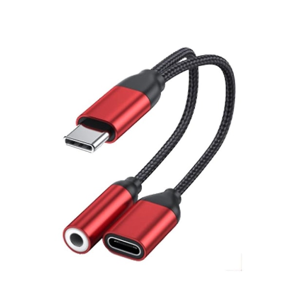 USB Typ C till 3,5 mm Audio Aux Adapter 5.11 Hörlursuttag Laddningskonverterare Red