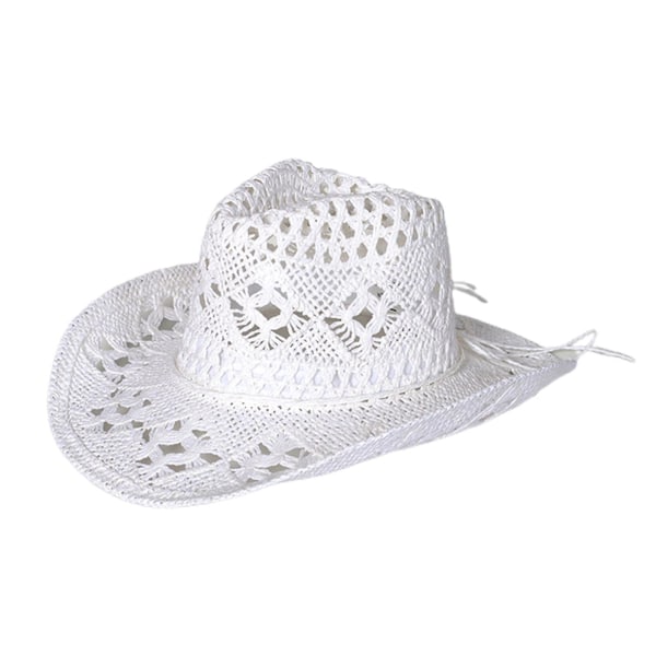 Summer Hat Hollow Out Cowgirl Hat Unisex Bröllopsfest Foto Kostym rekvisita White