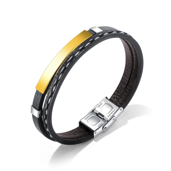 Läderarmband Snyggt armband i rostfritt stål och läder - Flerlagers vävd design gold