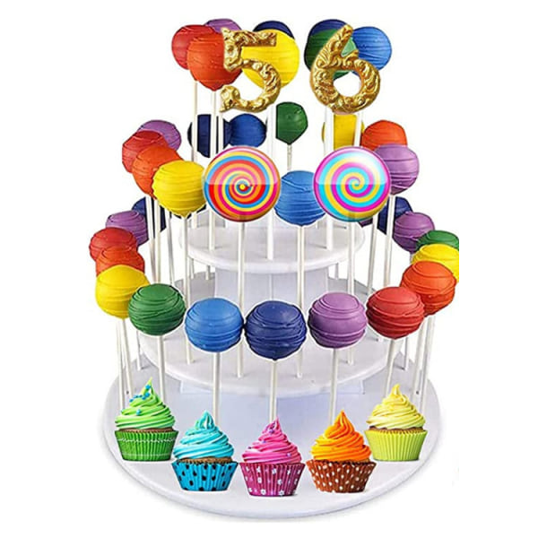 Lollipop Hållare 3 lager 42 hål Lollipop Displayställ Dessert Vit Plast Cake Pop Display Stand Dekorativ efterrätt