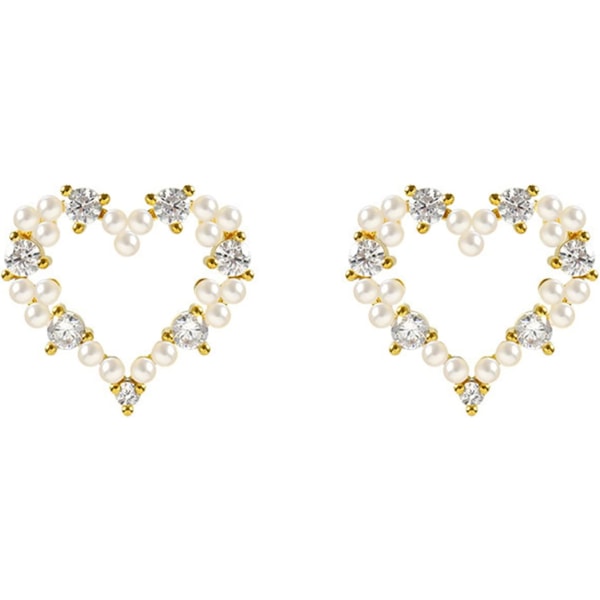 Kärlekshjärta örhängen Pearl Crystal Heart Stud örhängen för kvinnor tjejer(guld)