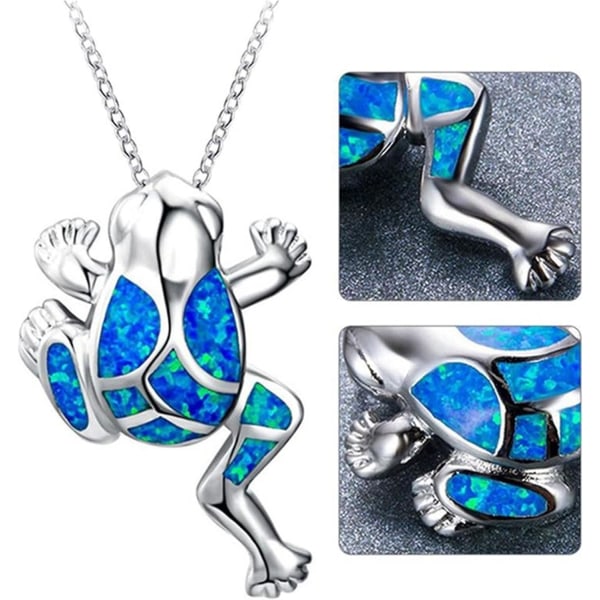 3st Simple Frog Hänge Halsband Justerbar Simulerad Opal Frog Tröja Kedja För Kvinnor Flickor (Blå)