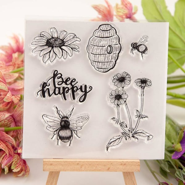 Happy Bee Flower Silikon Clear Seal Stamp Diy Scrapbooking Embossing Photo Albu