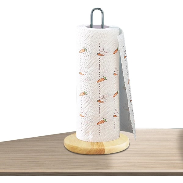 1 st pappershanddukshållare - Köksrullehållare, Metall stående organizer med träbas för kök eller