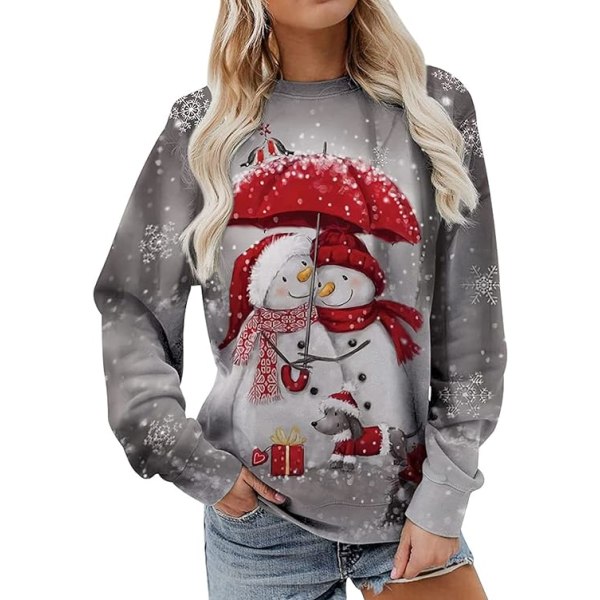 Sweatshirt för kvinnor - Damtröjor Damtröjor Jultröjor Casual Långärmade Grafiskt print T-shirts Pullover Toppar för S