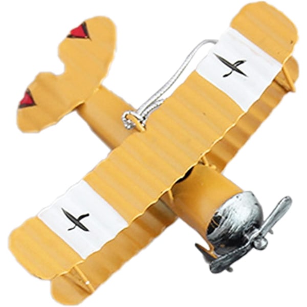 Metall vintage flygplansdekor, smidesjärn flygplansmodeller - metall mini biplan bordsdekoration Yellow