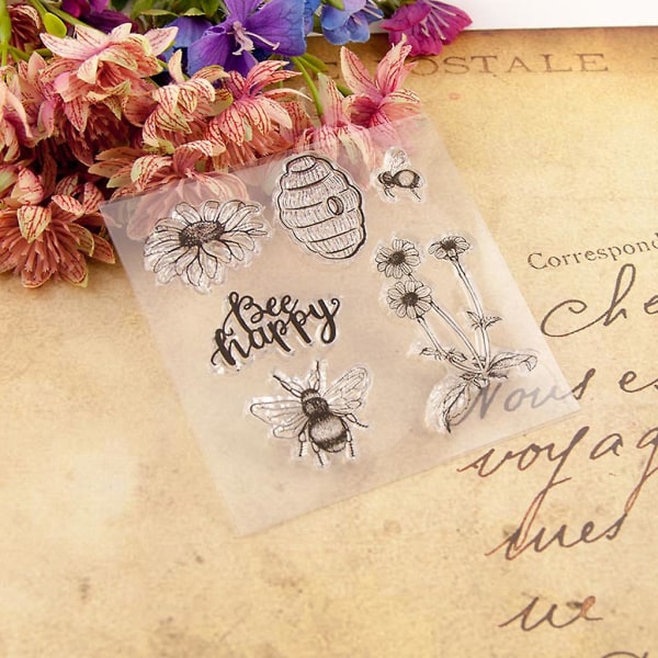 Happy Bee Flower Silikon Clear Seal Stamp Diy Scrapbooking Embossing Photo Albu