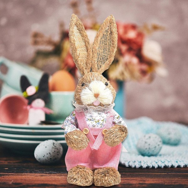 Påsk stående halm kanin våren kanin kanin docka statyett, konstgjord  påskhare djur skrivbordspåsk dekoration för hemmet O 2199 | Fyndiq