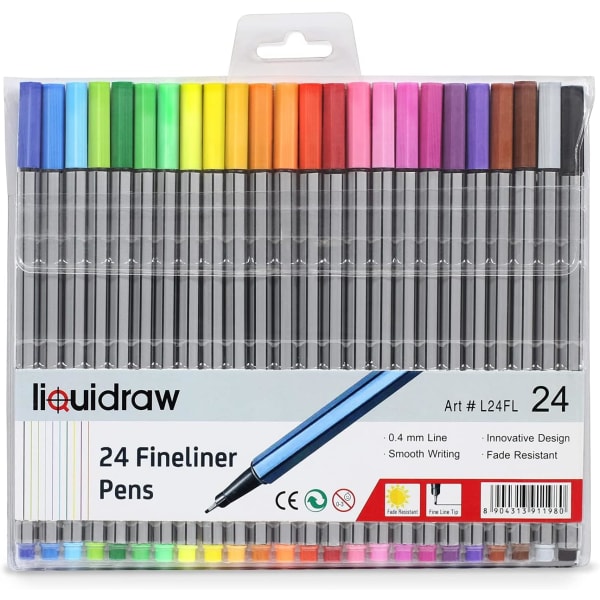 24 Fineliner färgpennor Set Fine Point Pennor 0,4 mm blandade färger, Fineliner färgpennor