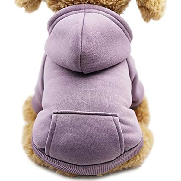 Hund Katt Huvtröja Husdjur Varm höst Vinterkappa Enfärgad Hundkläder i bomull med ficka Utomhuströja Hund Jumpsuit purple Size M