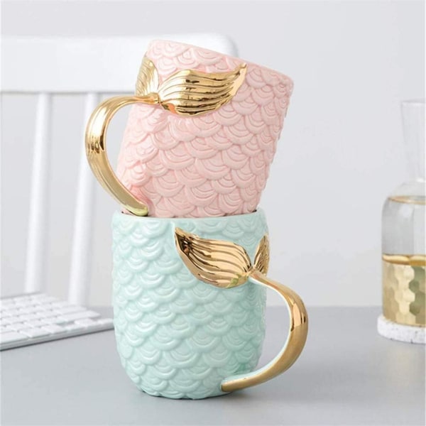 Sjöjungfru kaffemugg, keramisk kopp med svanshandtag - present till alla hjärtans mors dag jul födelsedag bröllop pink