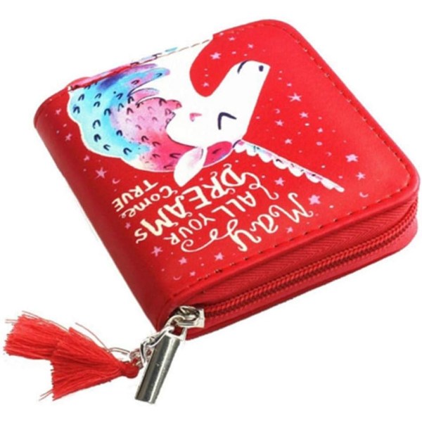 Söt plånbok för kvinnor Tecknad Unicorn plånbok Tofs Dragkedja Fyrkantig kvinnlig kort plånbok Myntväska Kreditkortsväska Clutch red