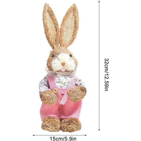 Påsk stående halm kanin våren kanin kanin docka statyett, konstgjord påskhare djur skrivbordspåsk dekoration för hemmet O