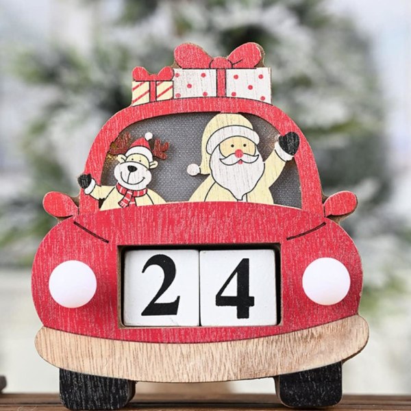 Julnedräkningskalender Trä liten bil juldekorationer med ljus för dekoration (utan batteri), juldekorationer, jul