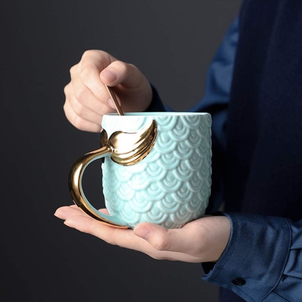 Sjöjungfru kaffemugg, keramisk kopp med svanshandtag - present till alla hjärtans mors dag jul födelsedag bröllop blue